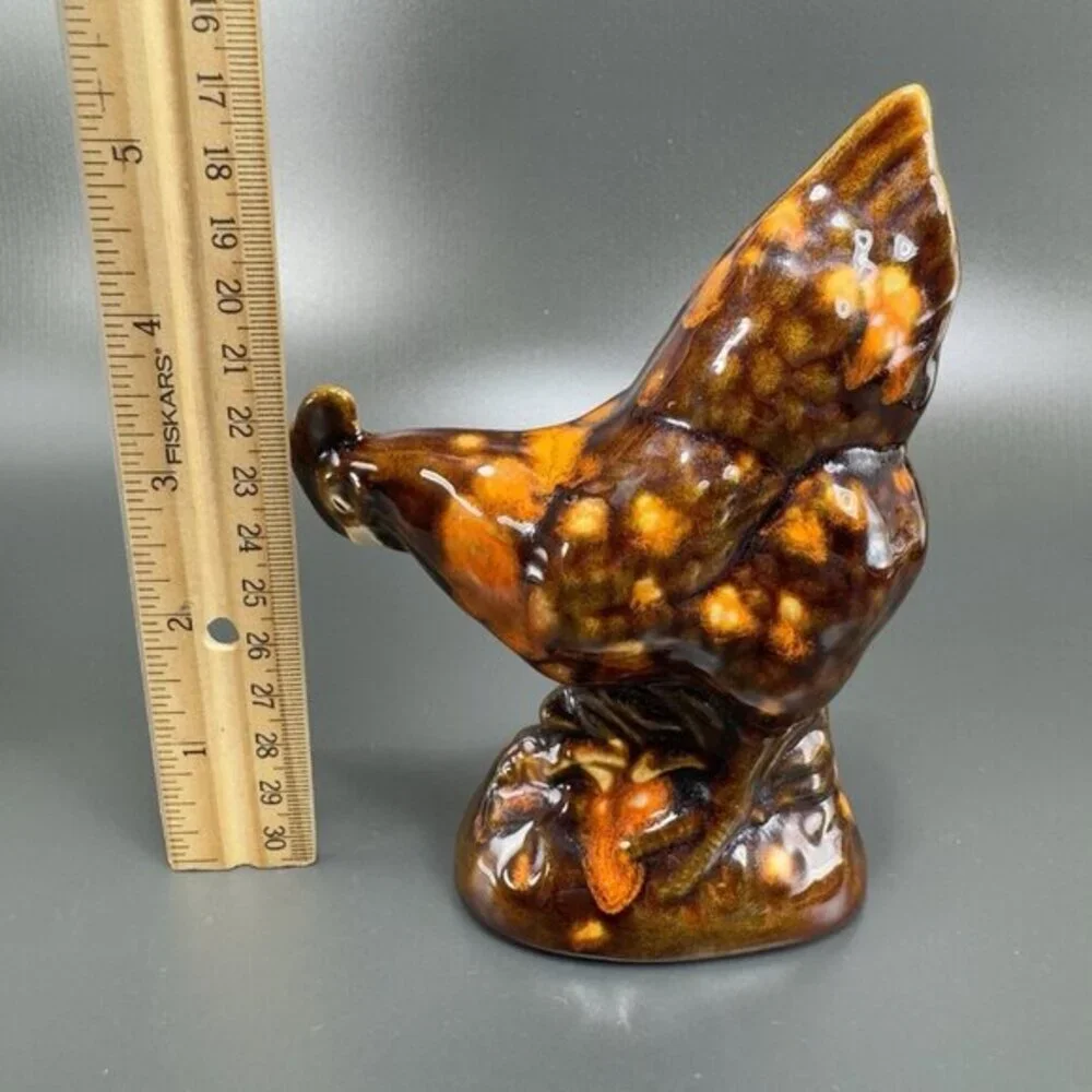 Vintage 1980s Folk Art Hand Glazed Chicken Hen Figurine Decorative Ceramic Decor